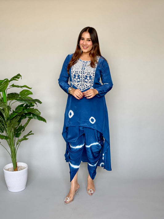 Blue Tie-Dye Set with White Embroidery