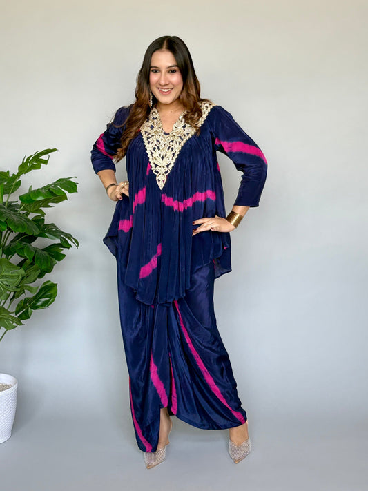 Deep Blue & Pink Tie-Dye Skirt Set