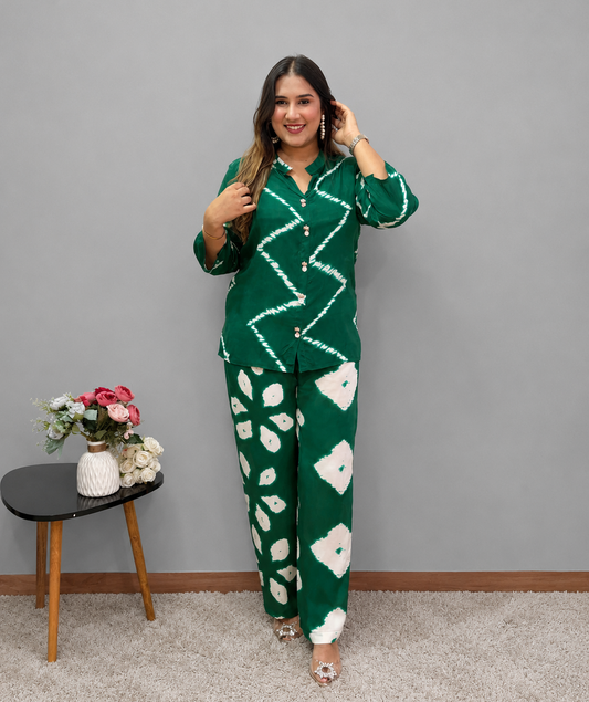 Green Leheriya Cord Set