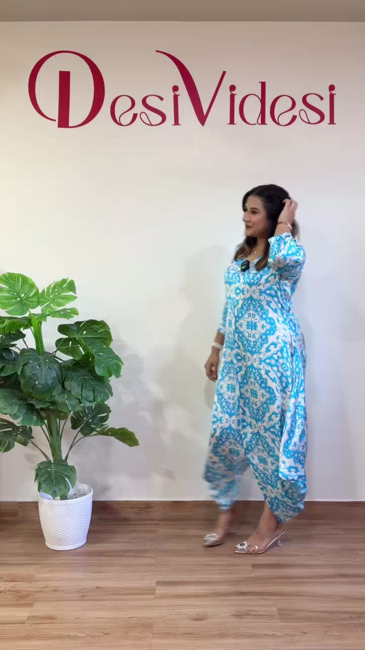 Blue And White Printed Dress